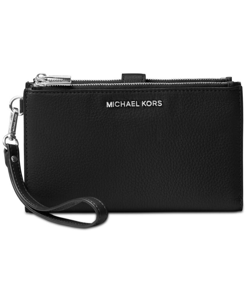 Michael Michael Kors Adele Double-Zip Pebble Leather Phone Wristlet - Black/Silver Cover