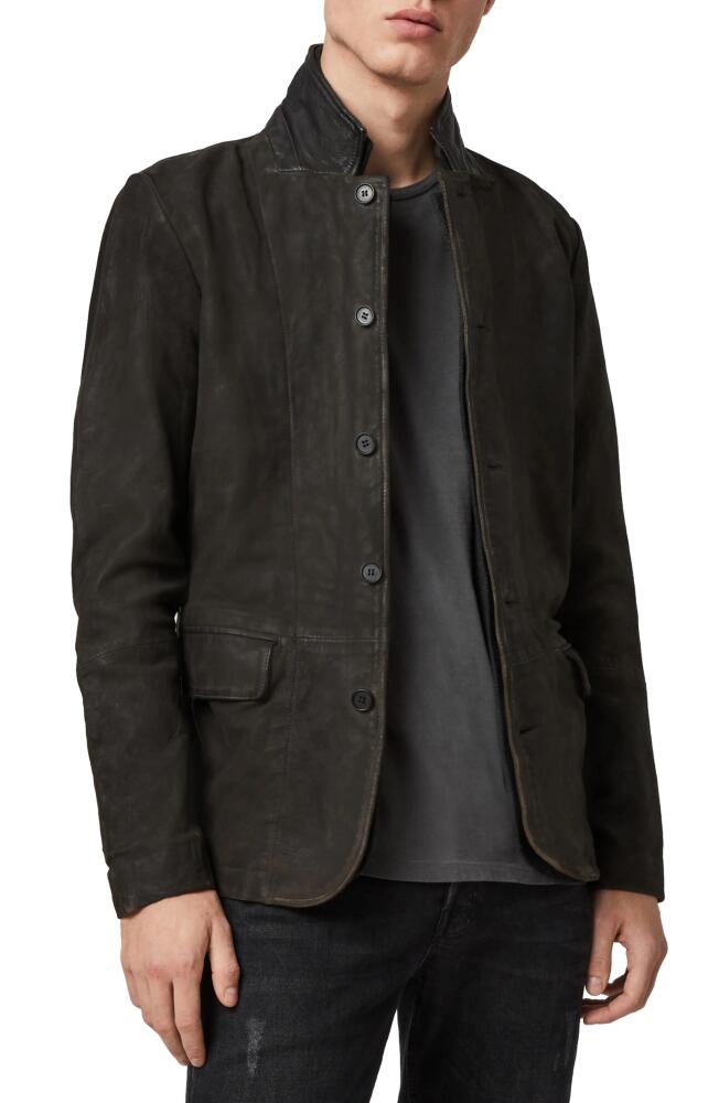 AllSaints Survey Slim Fit Leather Blazer in Anthracite Grey Cover