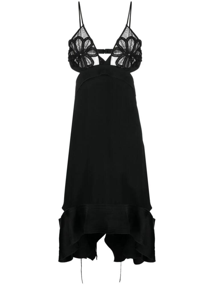 Victoria Beckham floral-embroidered ruffled-trim midi dress - Black Cover