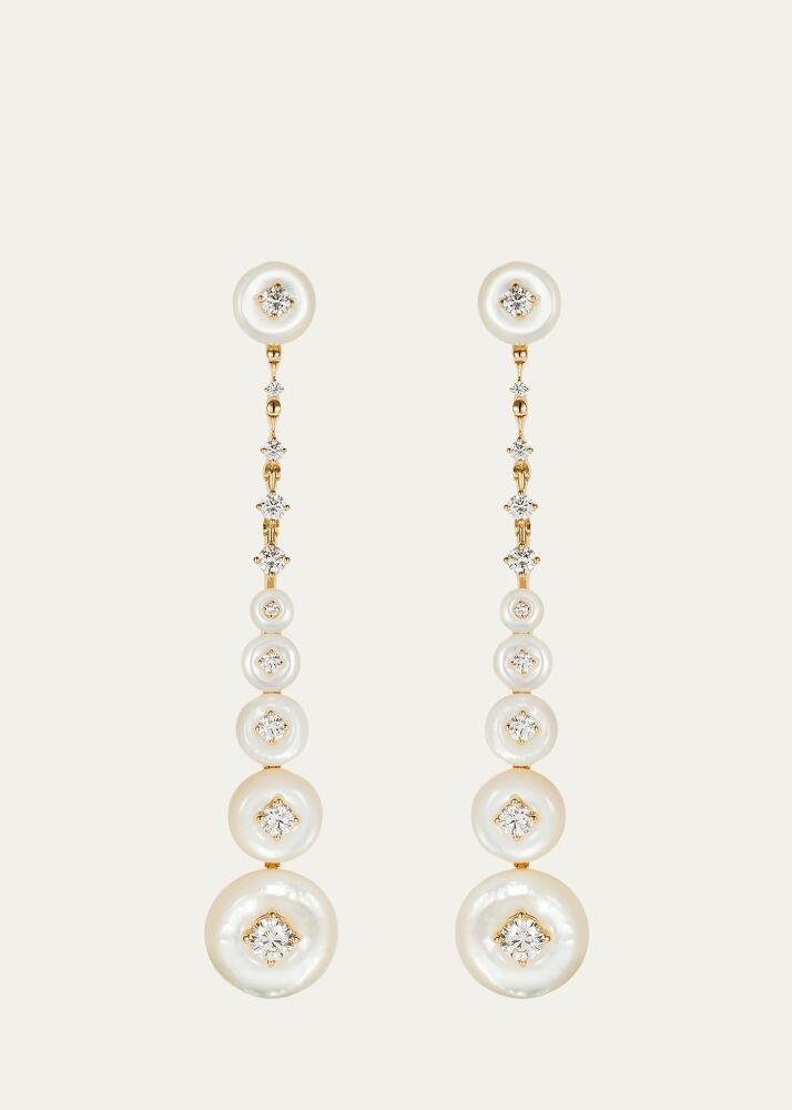 Fernando Jorge Surrounding Long Earrings in Yellow Gold, Diamonds and Mother-of-Pearl Cover