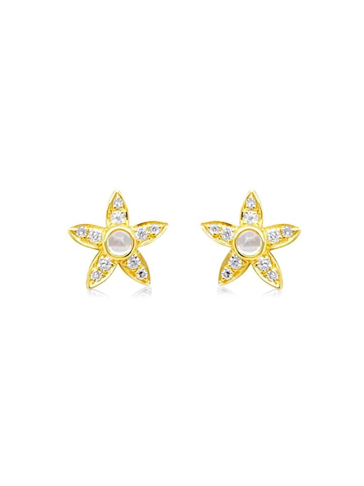 Meira T Women's 14K Yellow Gold, Moonstone & Diamond Flower Stud Earrings Cover