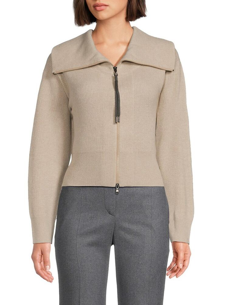 Brunello Cucinelli Women's Cashmere Zip Sweater - Light Brown Cover