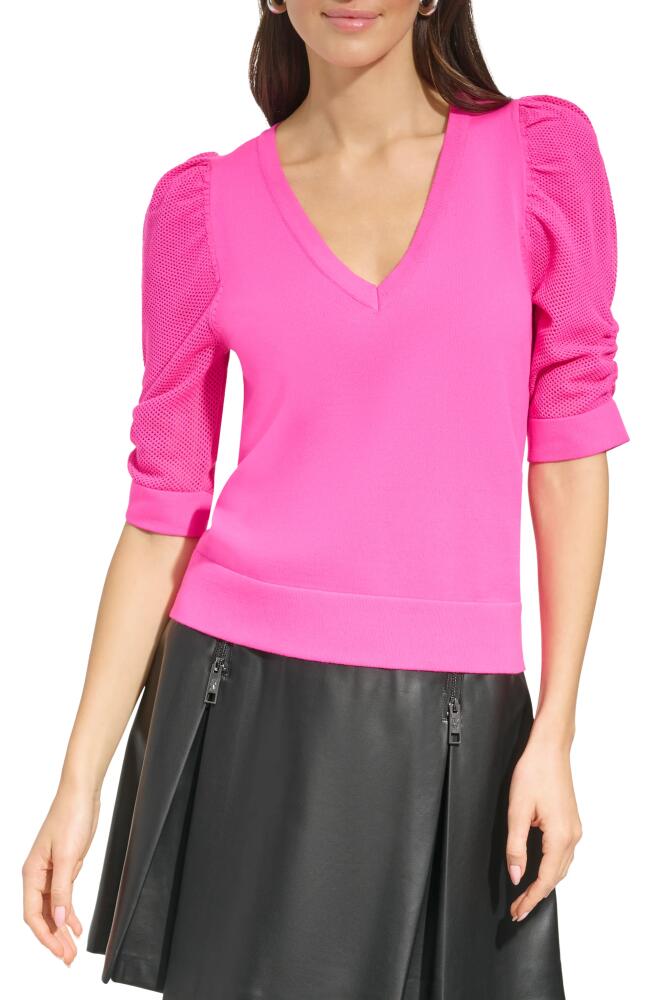 DKNY Puff Sleeve Sweater in Shocking Pink Cover