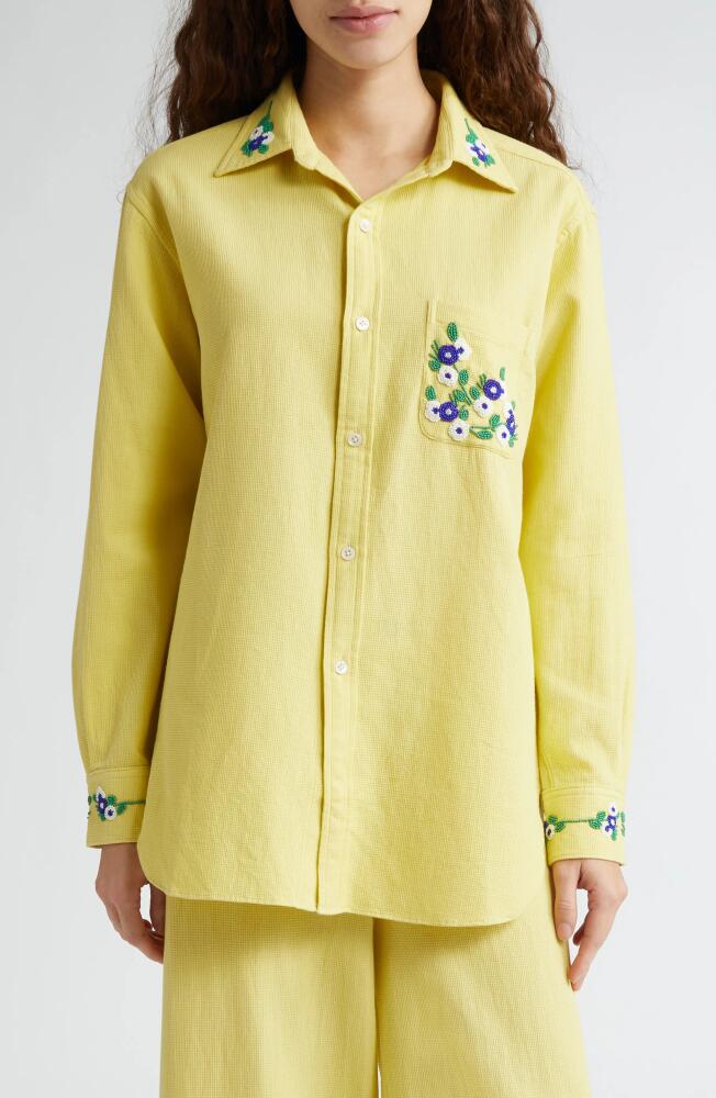 Bode Chicory Beaded Long Sleeve Cotton Button-Up Shirt in Yellow Cover