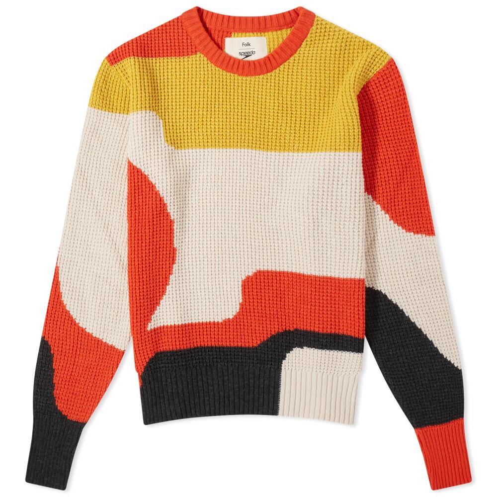 Folk Men's x Speedo Intarsia Crew Sweater in Burnt Red Multi Cover