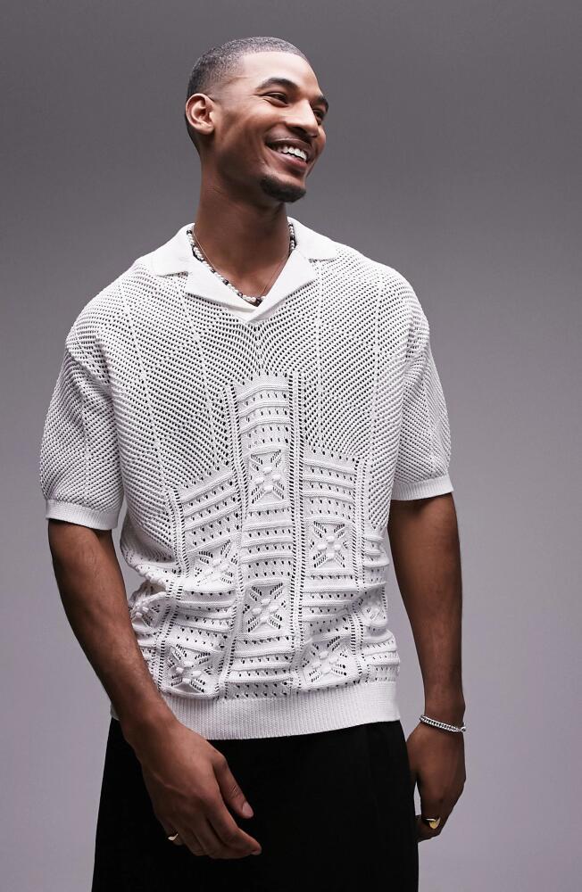 Topman Revere Open Stitch Polo Sweater in White Cover