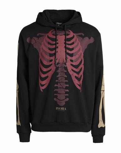 Phobia Archive Hoodie With Red Skeleton Man Sweatshirt Black Cotton Cover