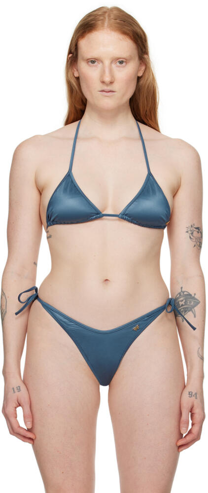 Palm Angels Blue Metallic Bikini Top Cover