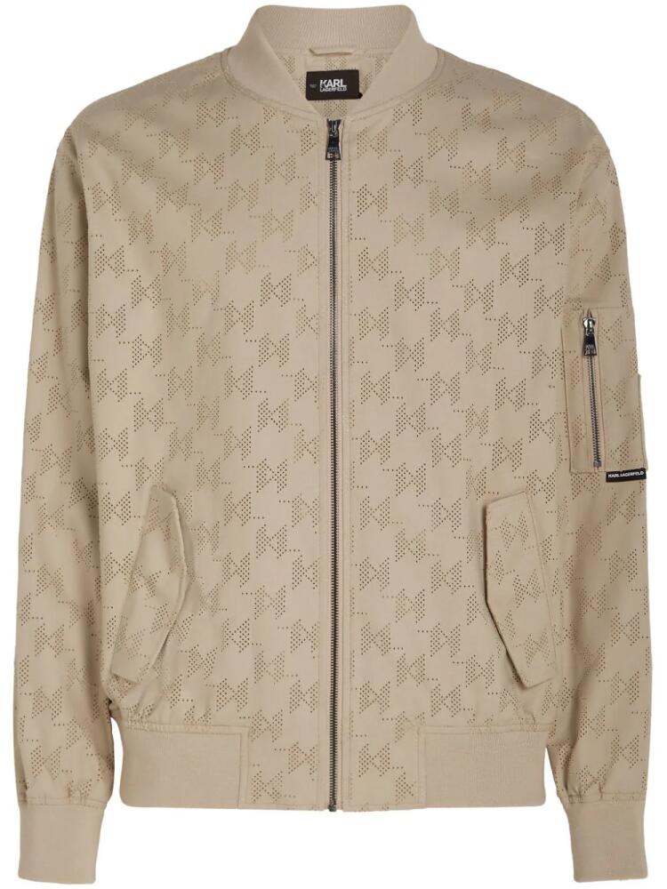 Karl Lagerfeld perforated-monogram bomber jacket - Neutrals Cover