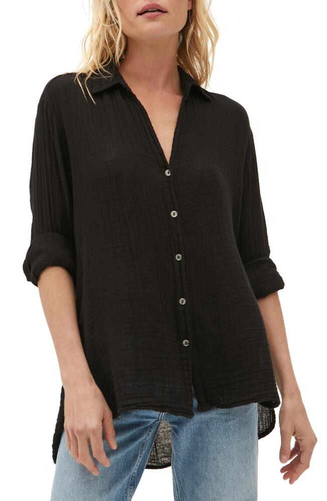 Michael Stars Leo High-Low Cotton Gauze Button-Up Shirt in Black Cover