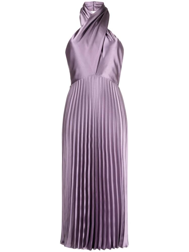 Amsale pleated halterneck midi dress - Purple Cover