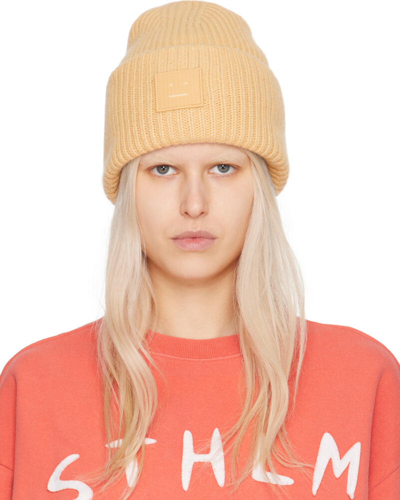 Acne Studios Beige Large Face Logo Beanie Cover