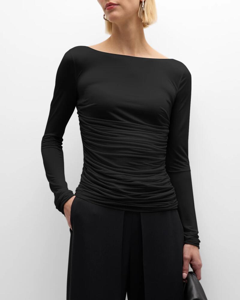 Emporio Armani Ruched Bateau-Neck Jersey Chiffon Blouse Cover