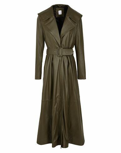 8 By Yoox Leather Full-skirt Trench Coat Woman Overcoat & Trench Coat Military green Lambskin Cover