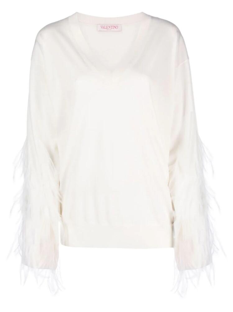 Valentino Garavani feather-detail wool jumper - Neutrals Cover