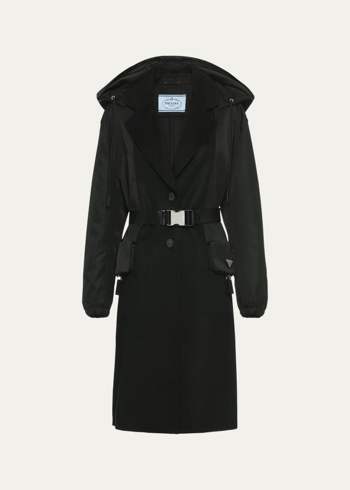 Prada Mixed-Media Hooded Cashmere Coat Cover