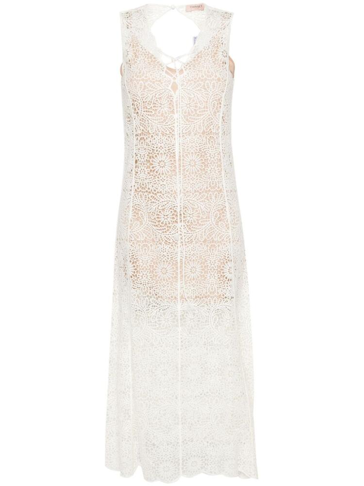 TWINSET semi-sheer crochet midi dress - White Cover