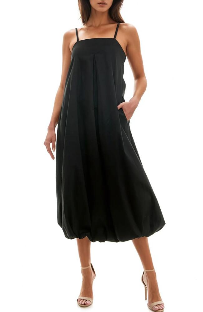 Socialite Straight Across Bubble Hem Midi Dress in Black Cover