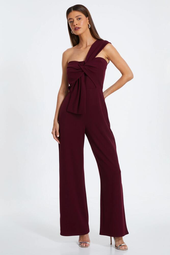 QUIZ One Shoulder Scuba Crepe Knot Front Jumpsuit in Plum Cover