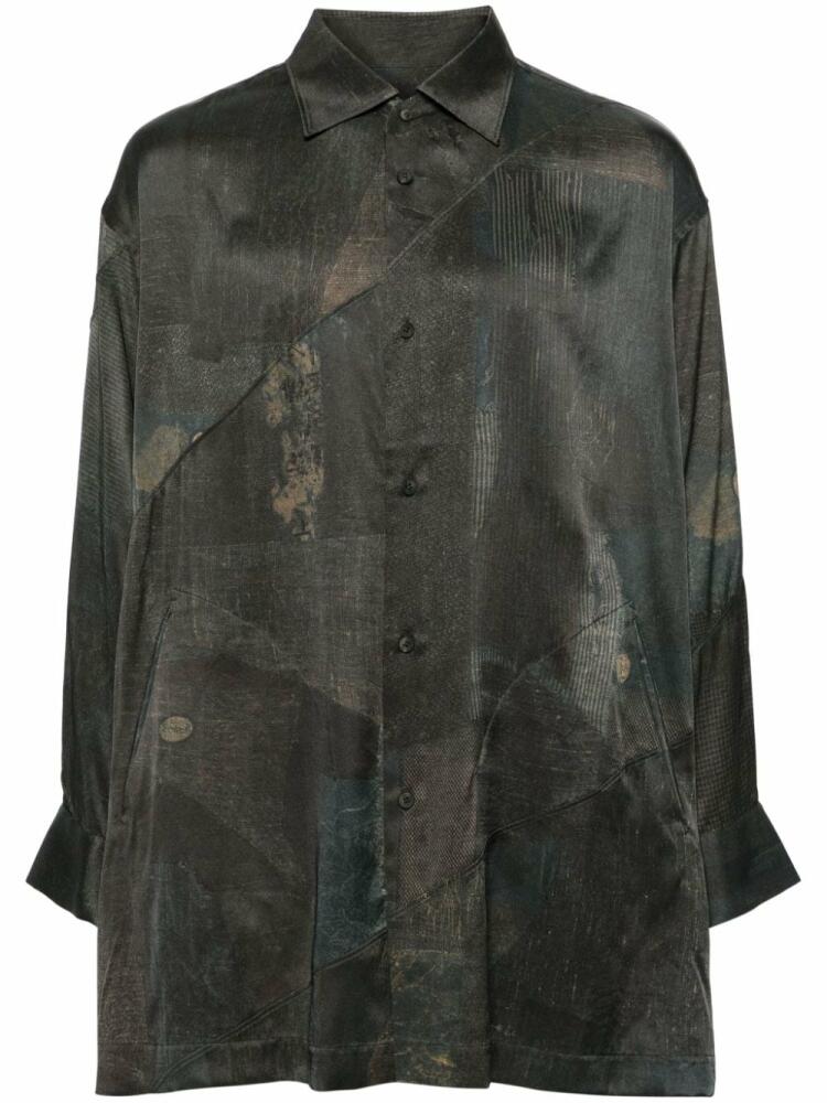 Ziggy Chen Spiral-print satin shirt - Black Cover