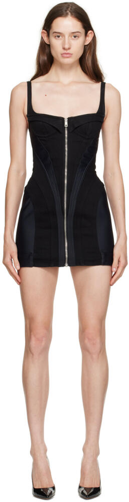 Mugler Black Corseted Denim Minidress Cover