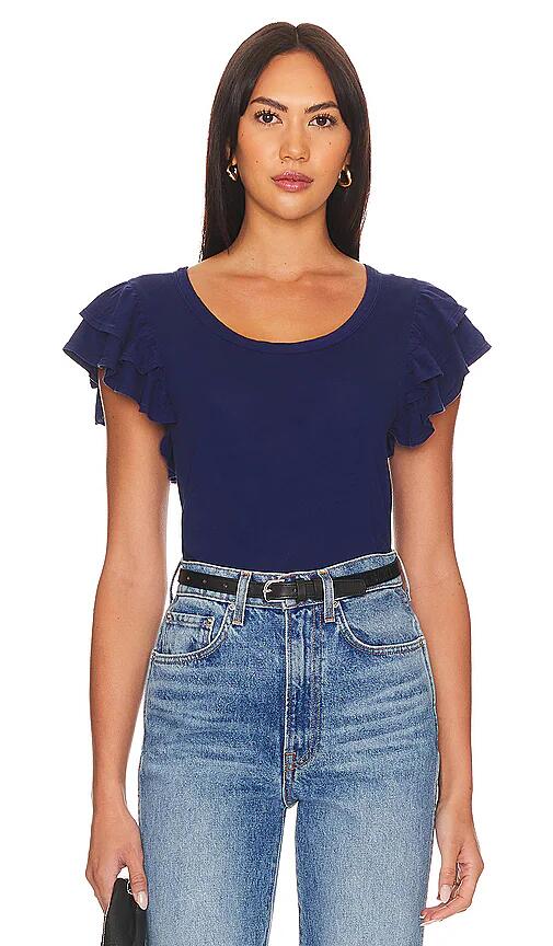 Bobi Ruffle Tee in Navy Cover