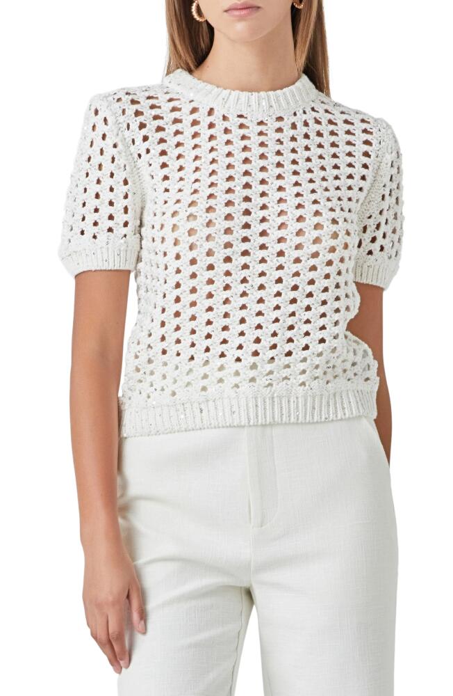 Endless Rose Sequin Open Stitch Sweater in White Cover