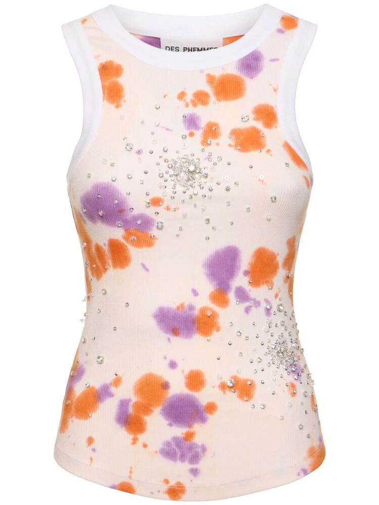 DES PHEMMES Tie Dye Embellished Rib Jersey Tank Top Cover