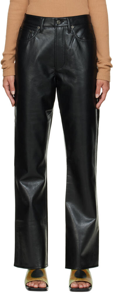 AGOLDE Black Recycled Leather Relaxed Boot Trousers Cover