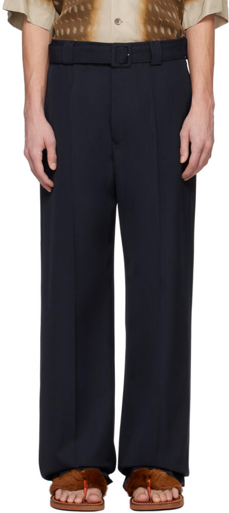 Dries Van Noten Navy Belted Trousers Cover