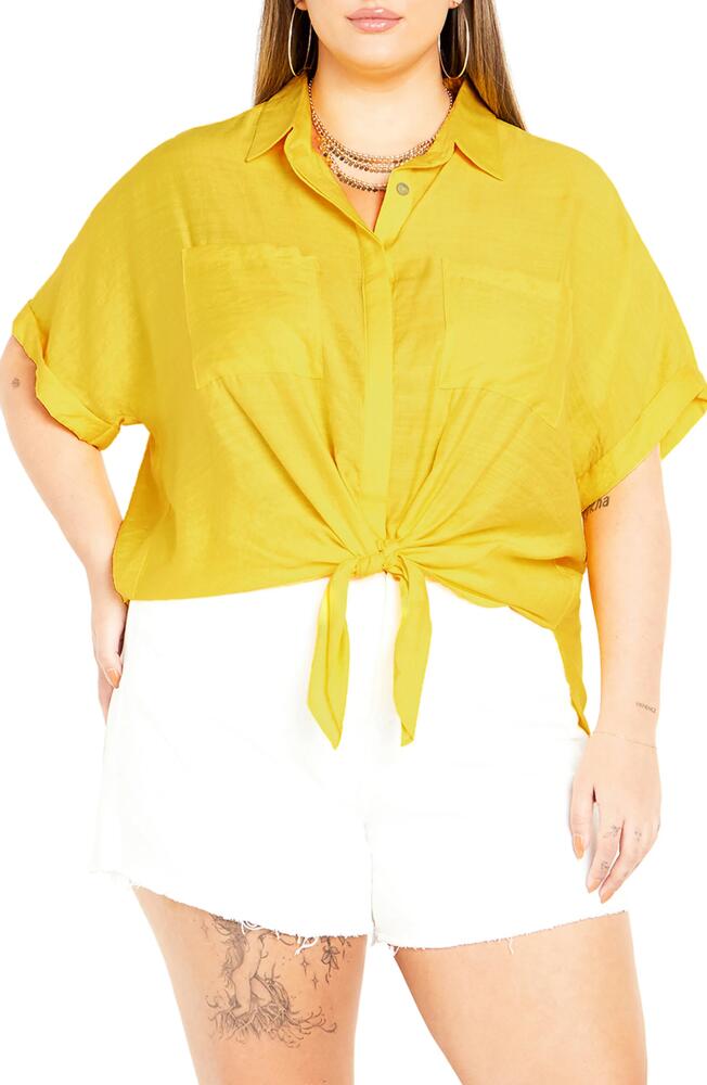 City Chic Relaxed Fit Button-Up Shirt in Dandelion Cover