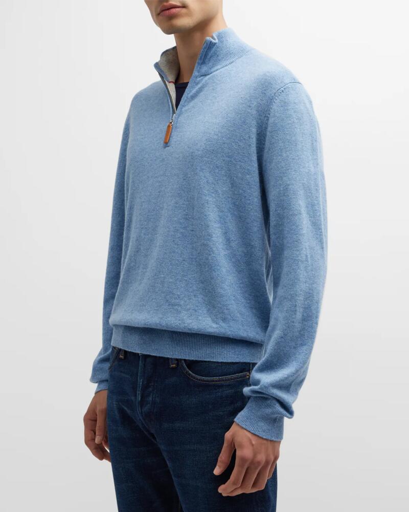 Neiman Marcus Men's Wool-Cashmere 1/4-Zip Sweater Cover