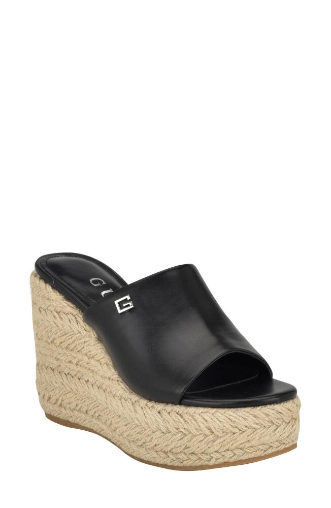 GUESS Evba Espadrille Platform Wedge Sandal in Black Cover