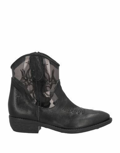 Divine Follie Woman Ankle boots Black Leather, Textile fibers Cover