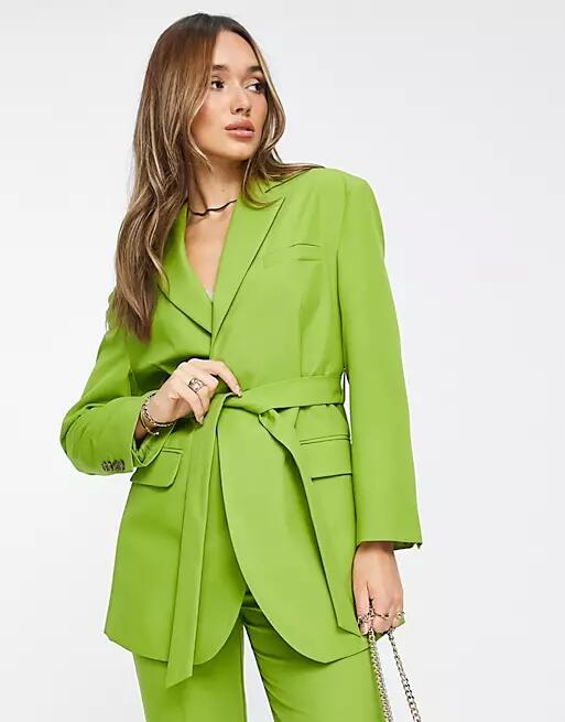 ASOS DESIGN belted suit blazer in green Cover