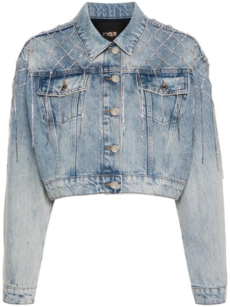 Maje crystal-embellished denim jacket - Blue Cover