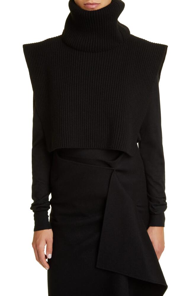 The Row Eppie Strong Shoulder Cashmere Turtleneck Sweater in Black Cover