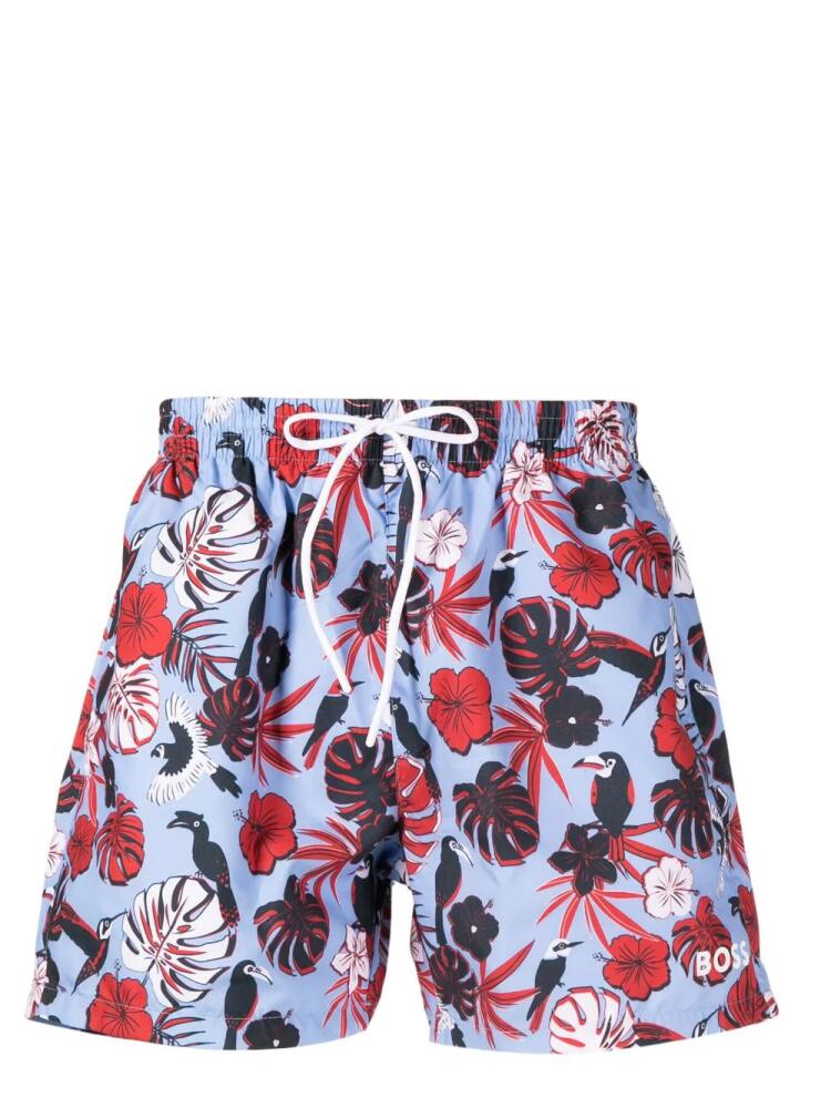 BOSS Piranha floral-print swim shorts - Purple Cover