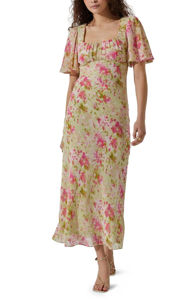 ASTR the Label Floral Tie Back Flutter Sleeve Dress in Lime Pink Floral Cover