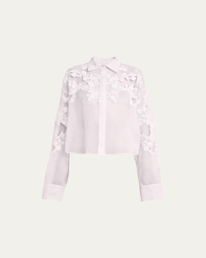 Valentino Garavani Sheer Lace Embroidered Button-Front Blouse Cover