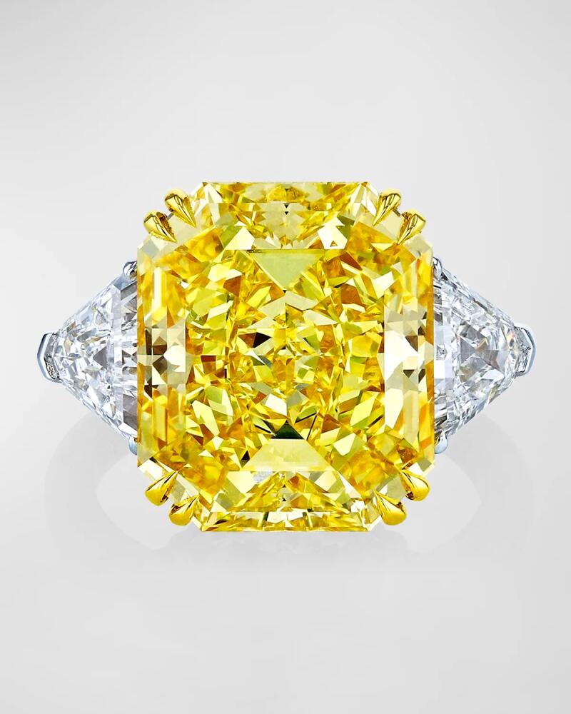 Neiman Marcus Diamonds Platinum and 18K Yellow Gold Radiant Cut Yellow Diamond Ring with White Diamond and Shield Sides, Size 6.5, 24.64tcw Cover