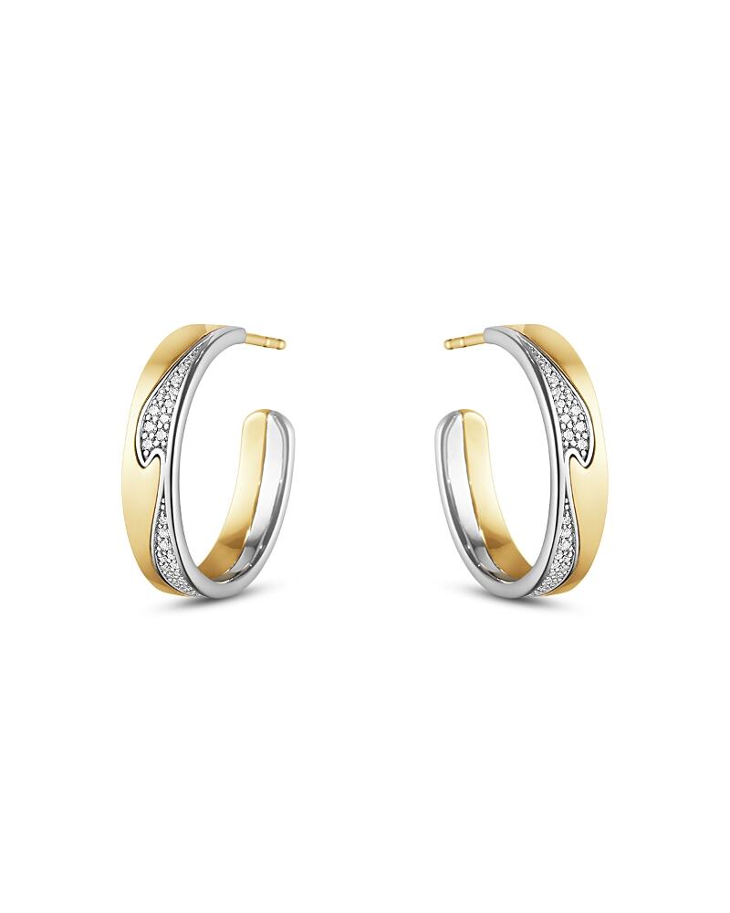 Georg Jensen 18K White & Yellow Gold Fusion Diamond Wavy Hoop Earrings Cover