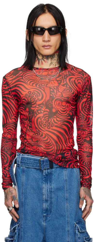 LU'U DAN Red & Black Graphic Long Sleeve T-Shirt Cover