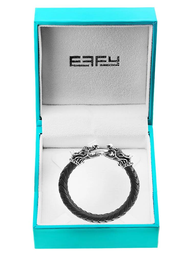 Effy Men's Sterling Silver, Black Sapphire & Leather Dragon Bracelet Cover