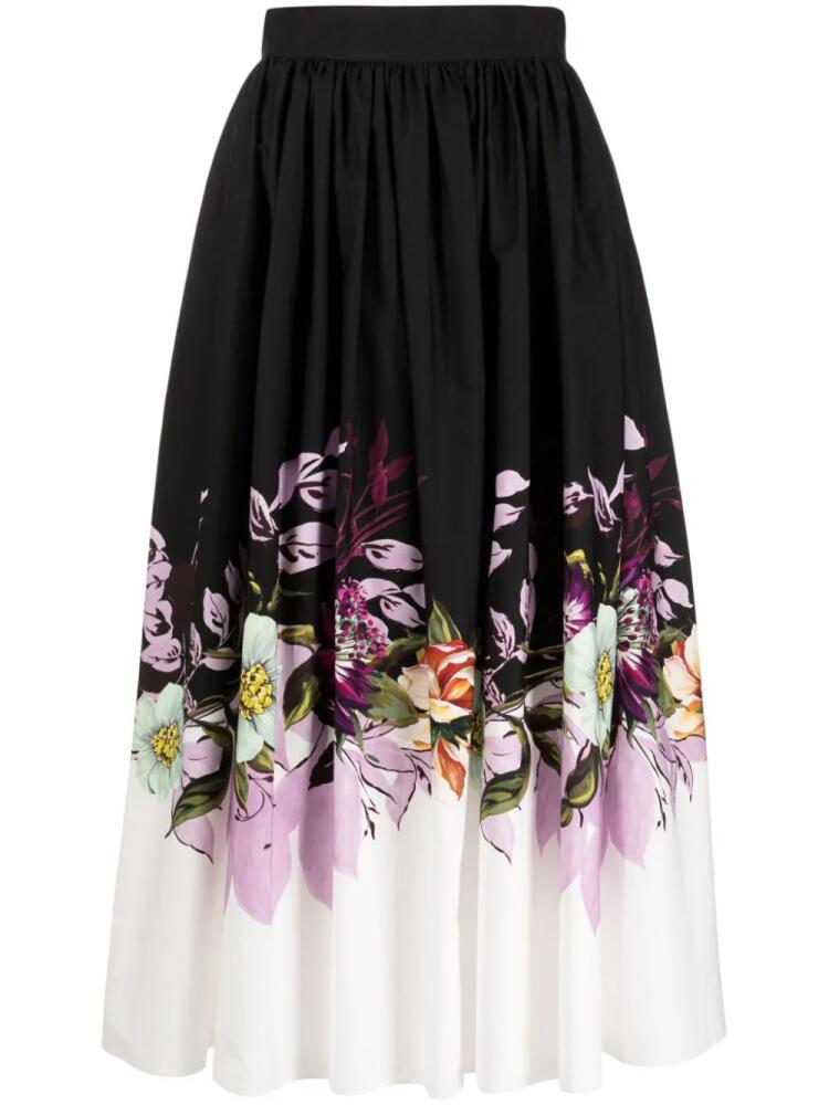 Elie Saab floral-print poplin organic cotton skirt - Black Cover