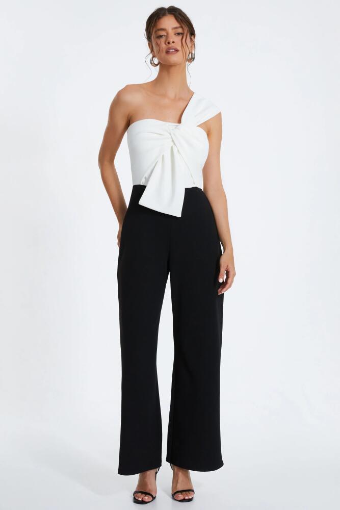 QUIZ One Shoulder Scuba Crepe Knot Front Jumpsuit in Black Cover