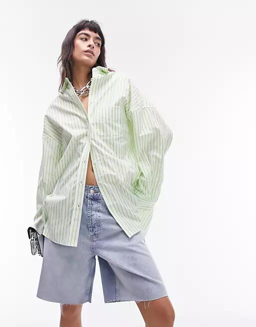 Topshop super oversized stripe shirt in lime green Cover