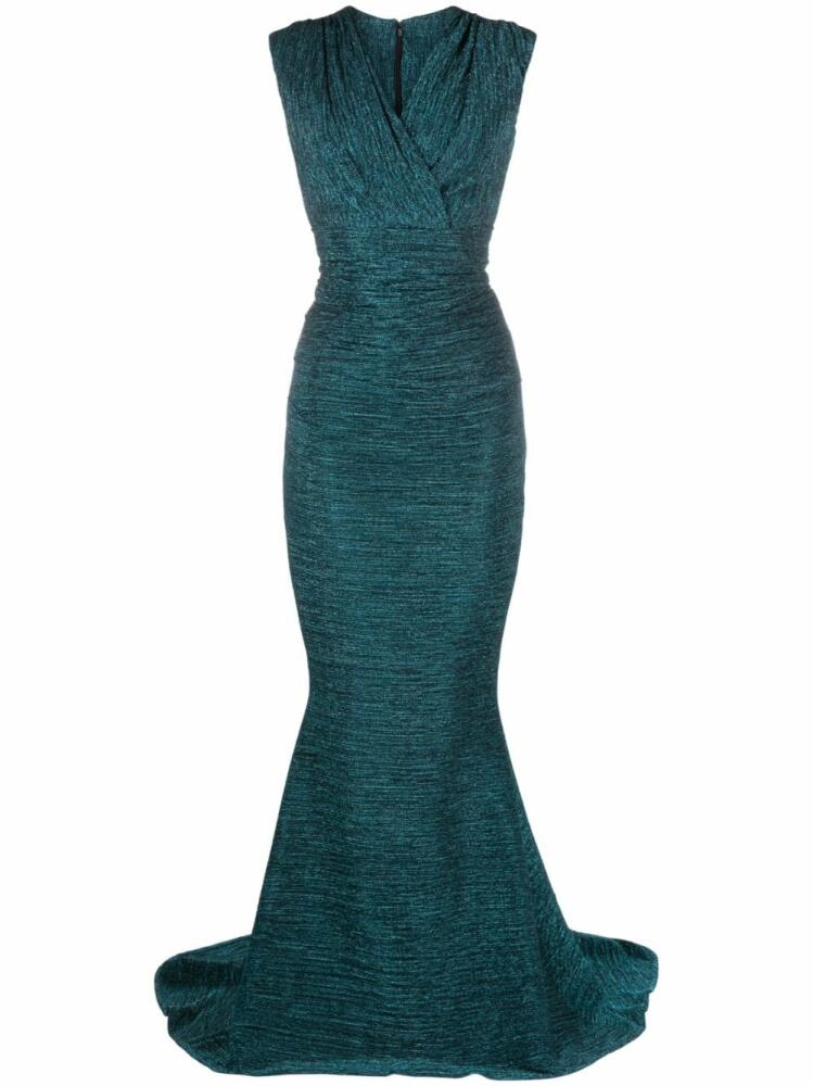 Talbot Runhof glitter-detail V-neck gown dress - Green Cover