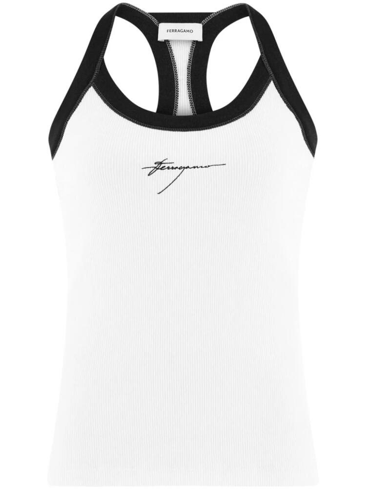 Ferragamo logo-embroidered cotton tank top - White Cover