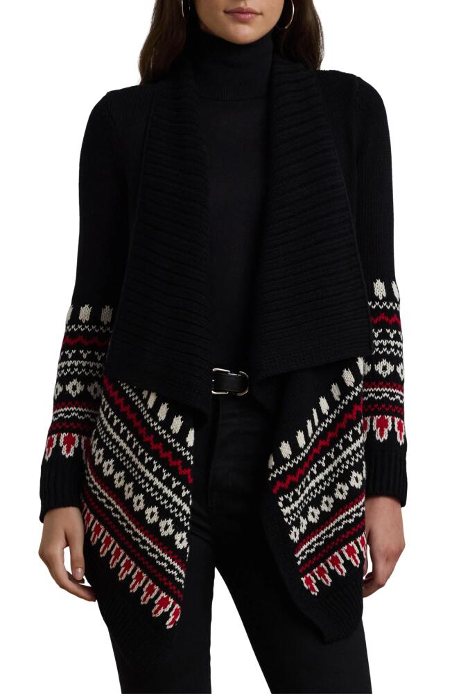 Lauren Ralph Lauren Fair Isle Waterfall Cotton Cardigan in Black/Cream/Red Cover